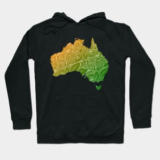 Colorful mandala art map of Australia with text in green and orange Hoodie